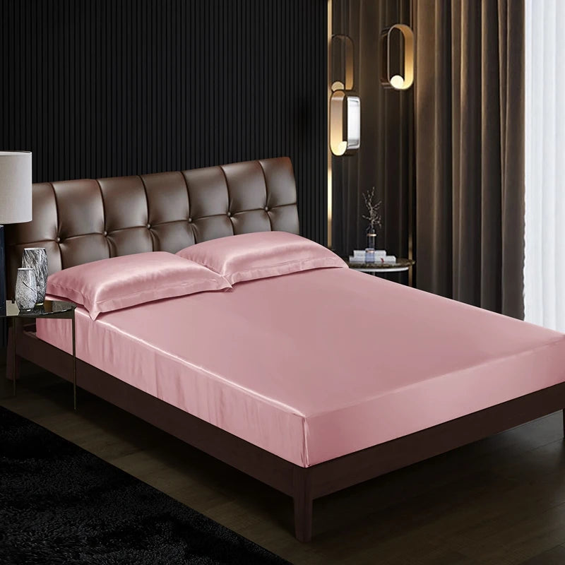 Drap housse en soie rose - 140x200x25cm