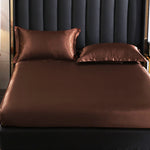 Drap housse en satin marron - Taie d’oreiller 48x74cmx2