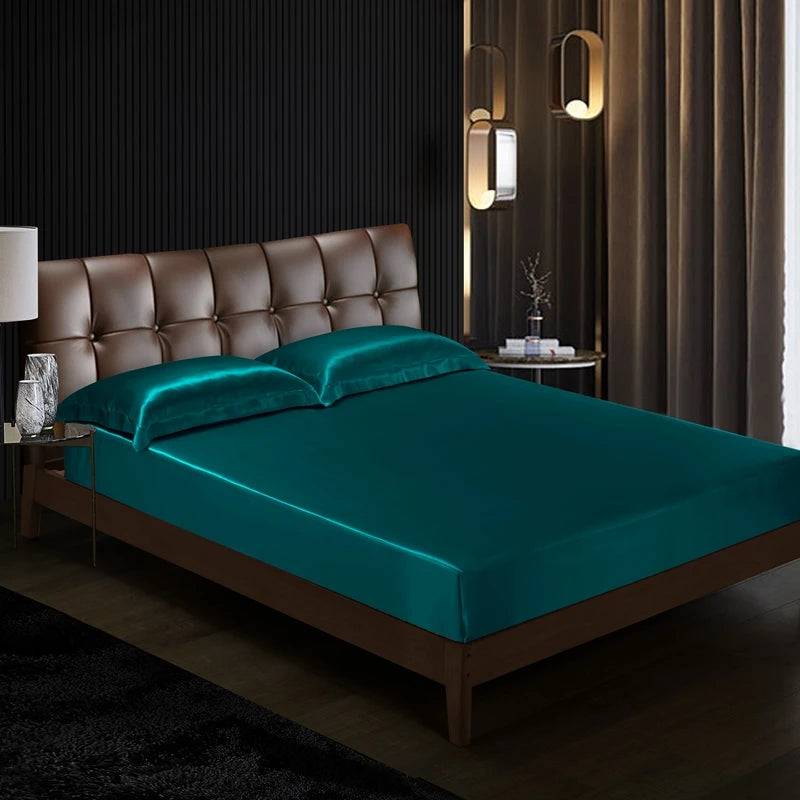 Drap housse en soie vert - 180x200x25cm