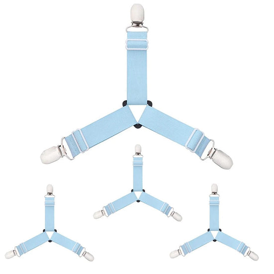 Clip triangulaire antidérapant pour draps ajustable - 4 Pcs Bleu