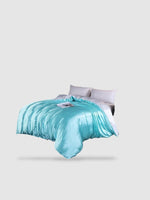 Housse de couette en soie de mûrier 260x240 - Bleu/blanc