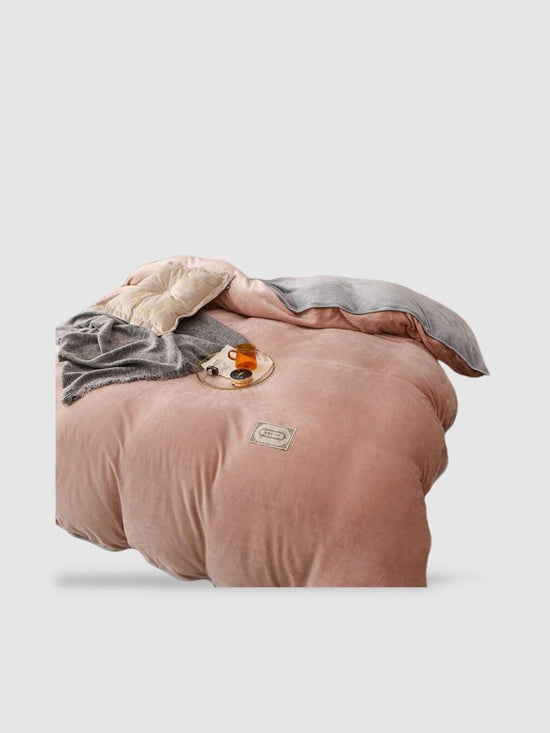 housse de couette hiver 150x200 - Saumon/gris