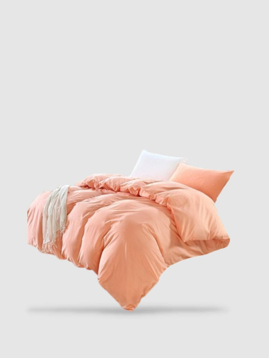 housse de couette coton lavé 180x220 - Saumon