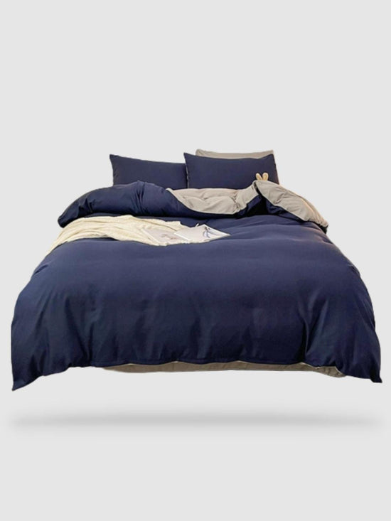 housse de couette couleur unie 180x220 - Bleu foncé/gris