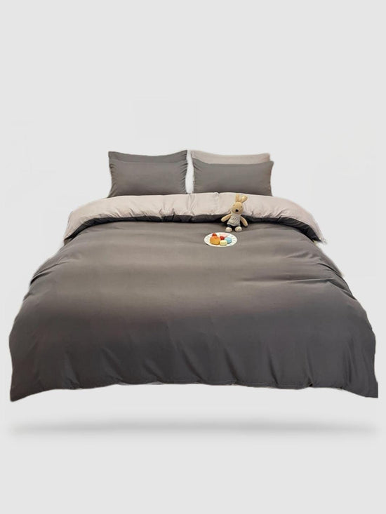 housse de couette couleur unie 180x220 - Gris clair/gris