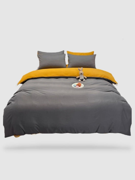 housse de couette couleur unie 180x220 - Gris/jaune