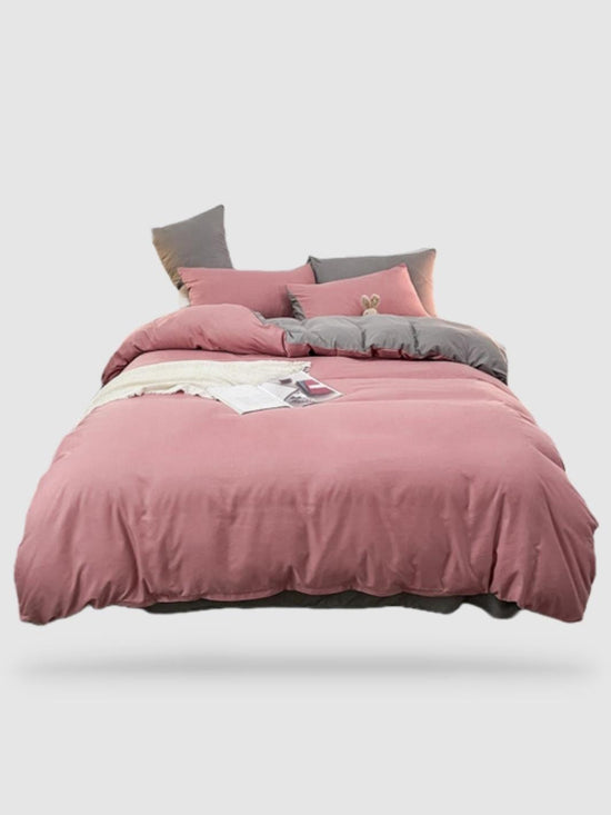 housse de couette couleur unie 180x220 - Rose/gris