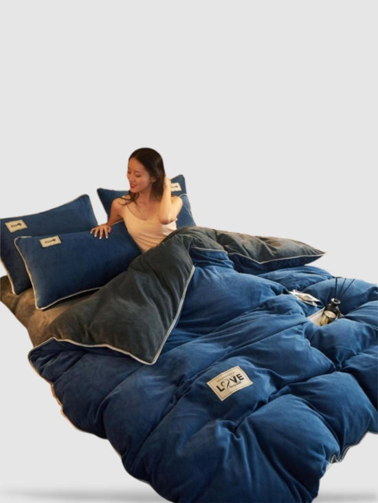 housse de couette d’hiver 180x220 - Bleu/gris