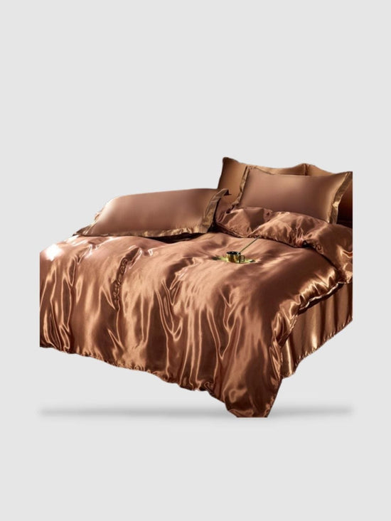 Parure de lit en soie 220x240 - Marron clair