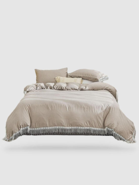 parure de lit pompon 200x200 - Camel