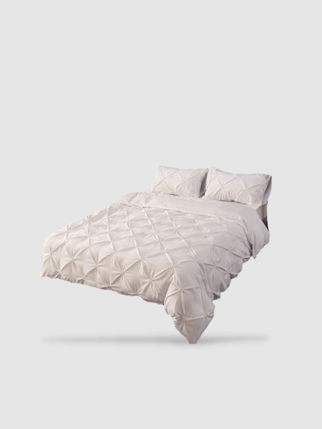Parure De Lit 200x200 Cm Plissée Pintuck - Noir/Gris, Housse Couette + 2 Taies