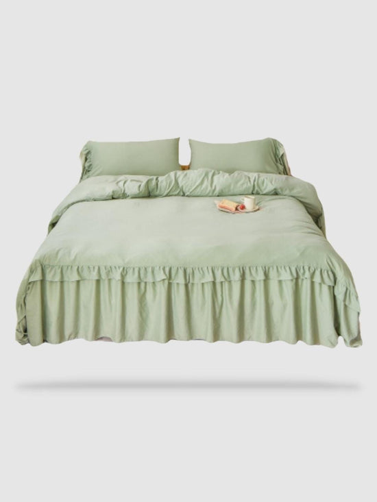 parure de lit à volants long 260x220 - Vert