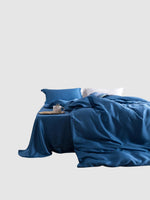 Parure de lit en soie 25 Momme 200x230 - Bleu