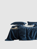 Parure de lit en soie 25 Momme 200x230 - Bleu nuit