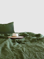 Drap plat en lin 120x200 - Vert foncé