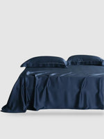 Drap plat en soie naturelle 245x250 - Bleu foncé