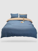 housse de couette 140x200 couleur uni Bleu/camel