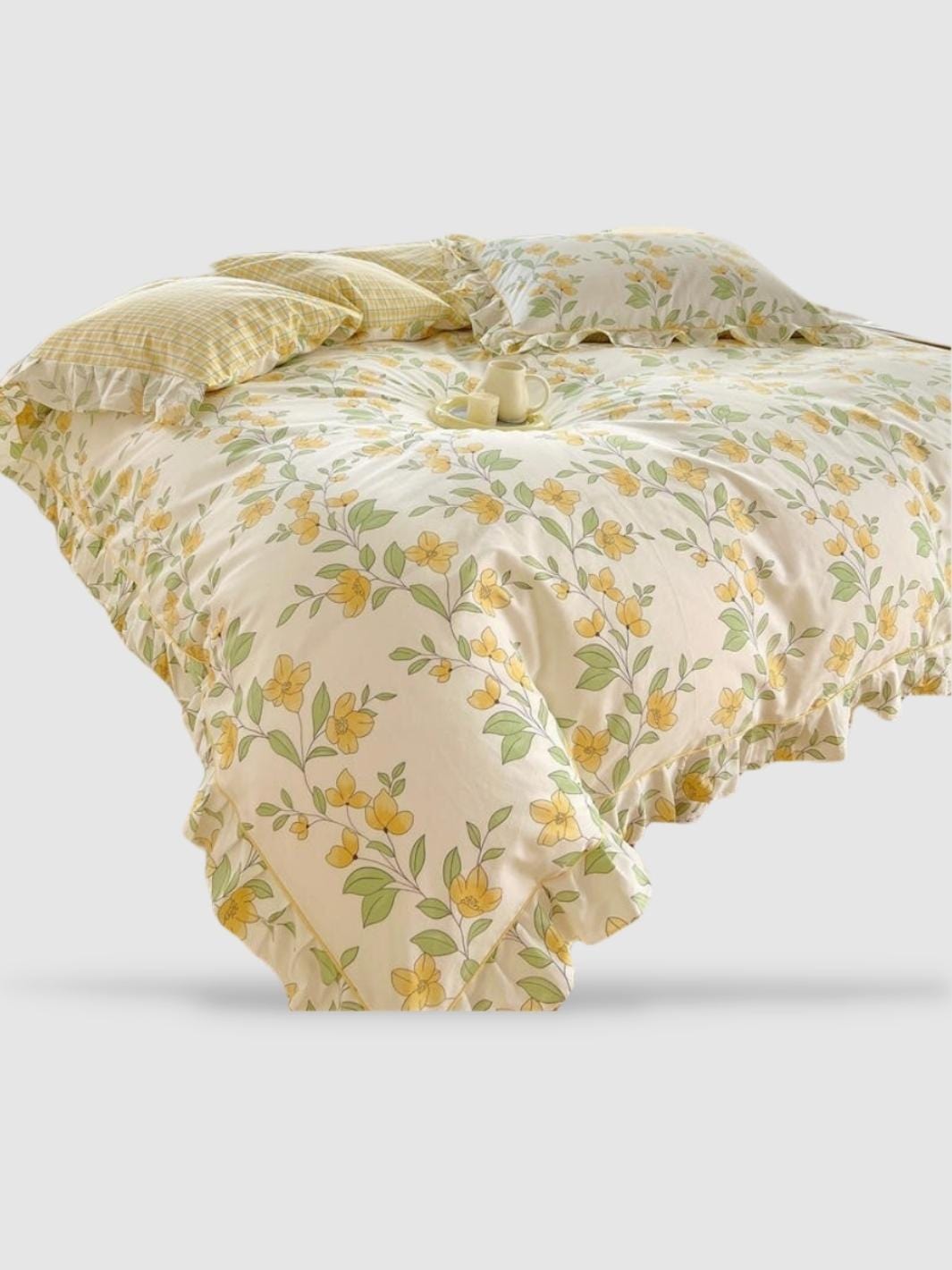 Parure De Lit à Volants Fleurie - Housse De Couette 240x220 Cm - Style Jardin Chic Romantique - 5