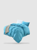 housse de couette coton lavé 180x220 - Bleu ciel
