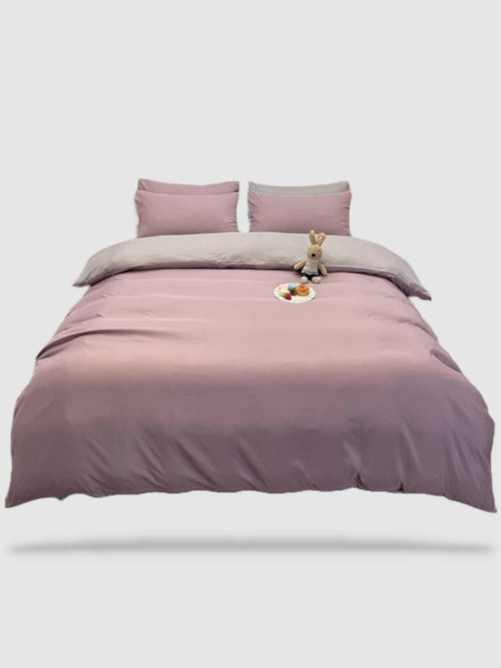 housse de couette couleur unie 180x220 - Rose pastel/gris