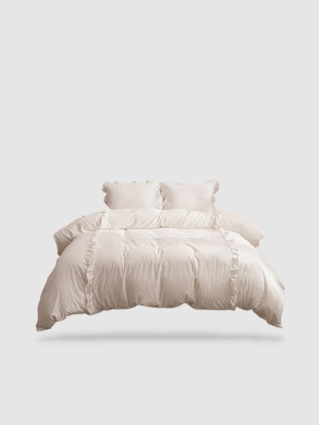 Jotex Zack Tour De Lit à Volants Satin 100% Coton Bio 300 TC – Hauteur 45 Cm, Élégant & Doux Beige 140x200