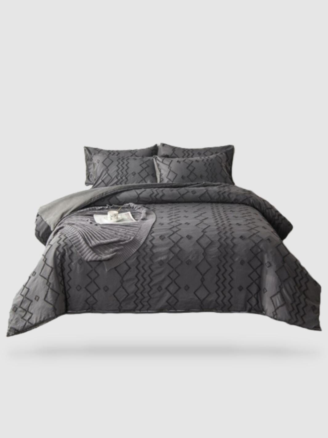 parure de lit brodée 200x200 - Gris motif 2