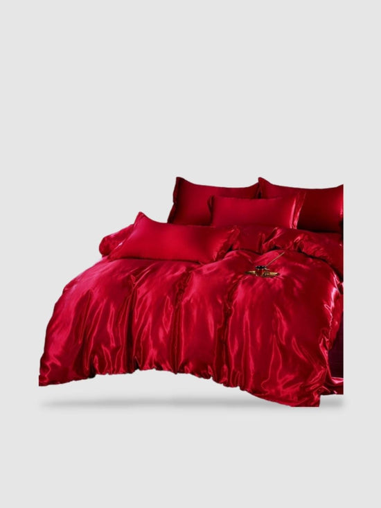 parure de lit en soie 160x200 Rouge