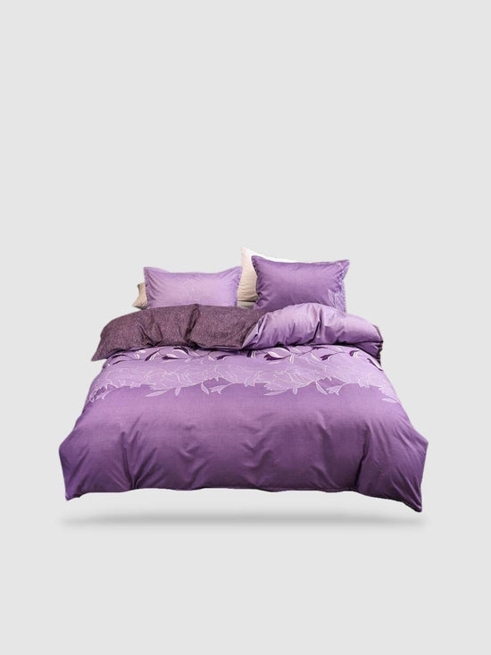 Ensemble lit 1 personne (drap, housse, taie) fleuri mauve Ensemble lit 1 personne (drap, housse, taie) fleuri mauve