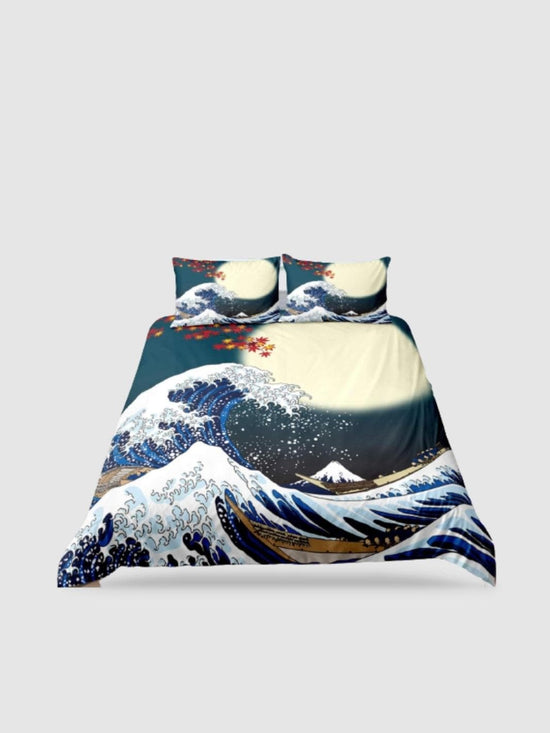 Parure de lit japonaise blanc à soleil couchant entre montagnes - Parures  de Lits™