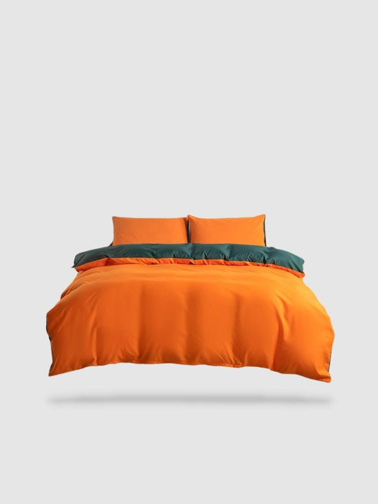 parure de lit unie Orange/vert